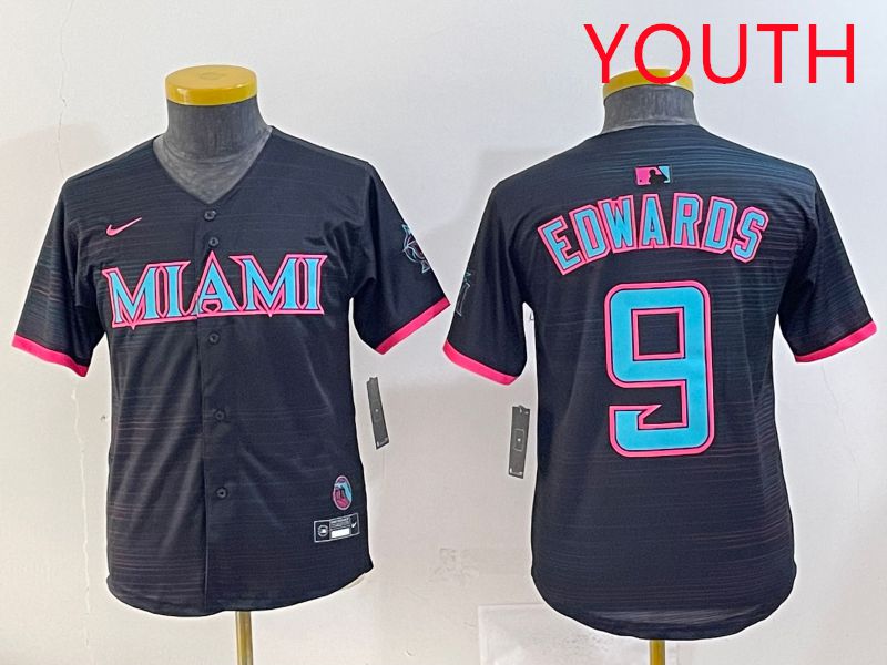 Youth 2025 Miami Marlins #9 Edwards Black Joint Name Nike MLB Jersey style 1